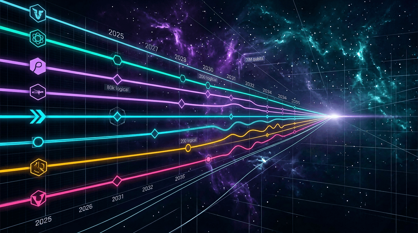 Company Roadmaps — 2025 → 2035 — 世界 11 社の到達マイルストーンを 1 枚で